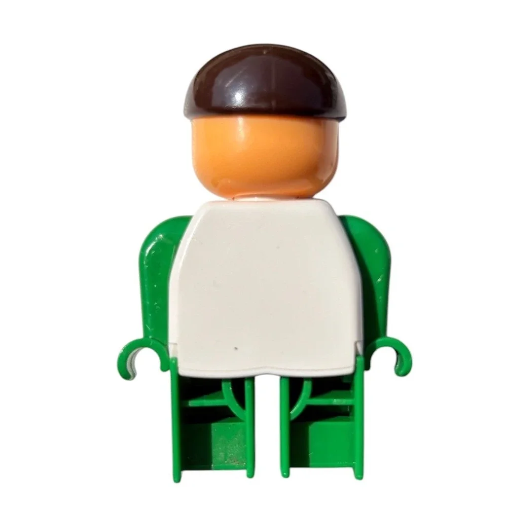 Lego VINTAGE 90s Duplo Racer Minifigure Green White Racing Suit Brown Cap Figure